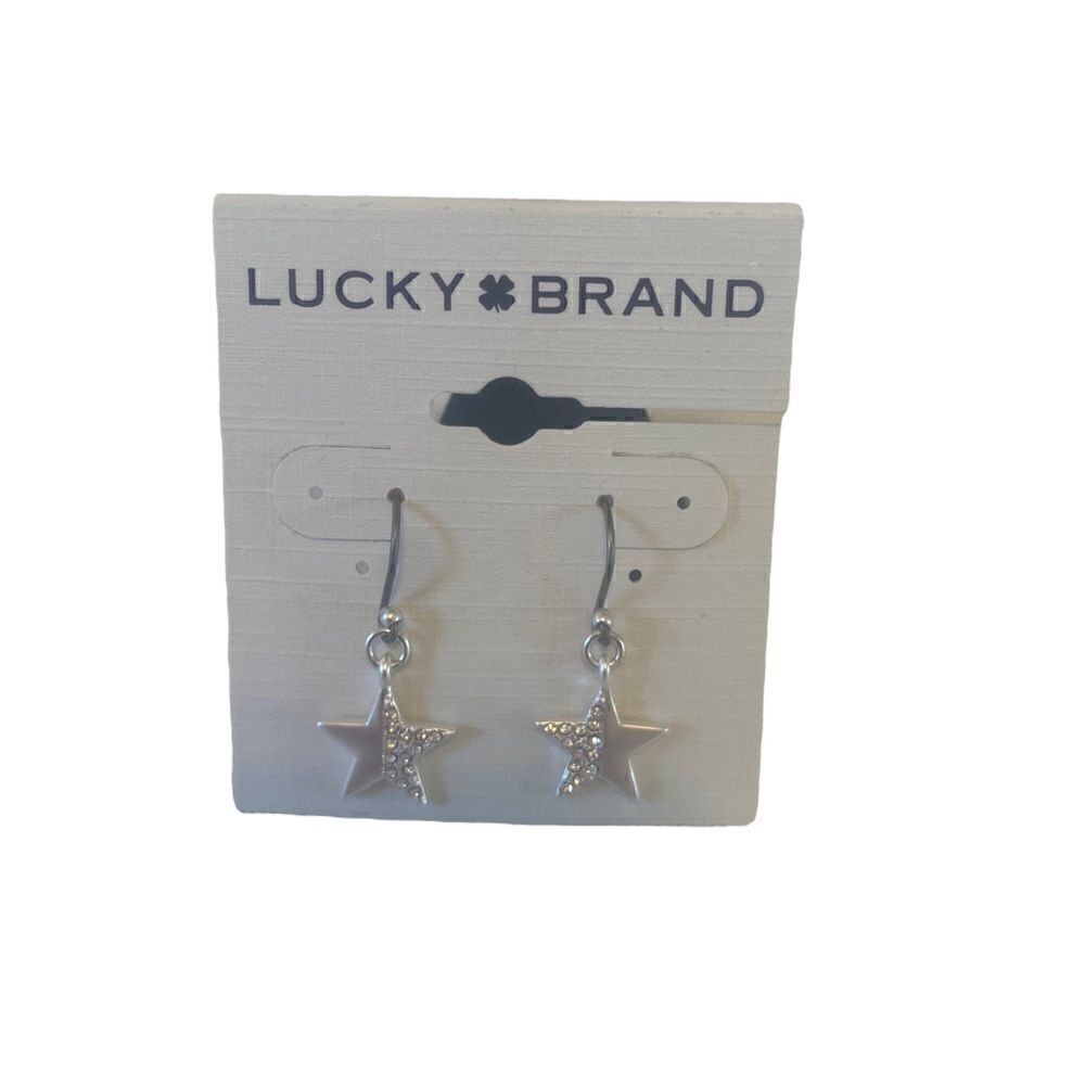Mini Pave Silver Star Drop Earrings